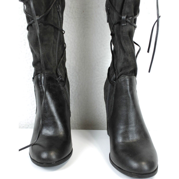 Leila Stone Rayne Suede Lace Up Zip Tall Boots Women 6 Block Heel 3.5" Dark Gray - Picture 5 of 15